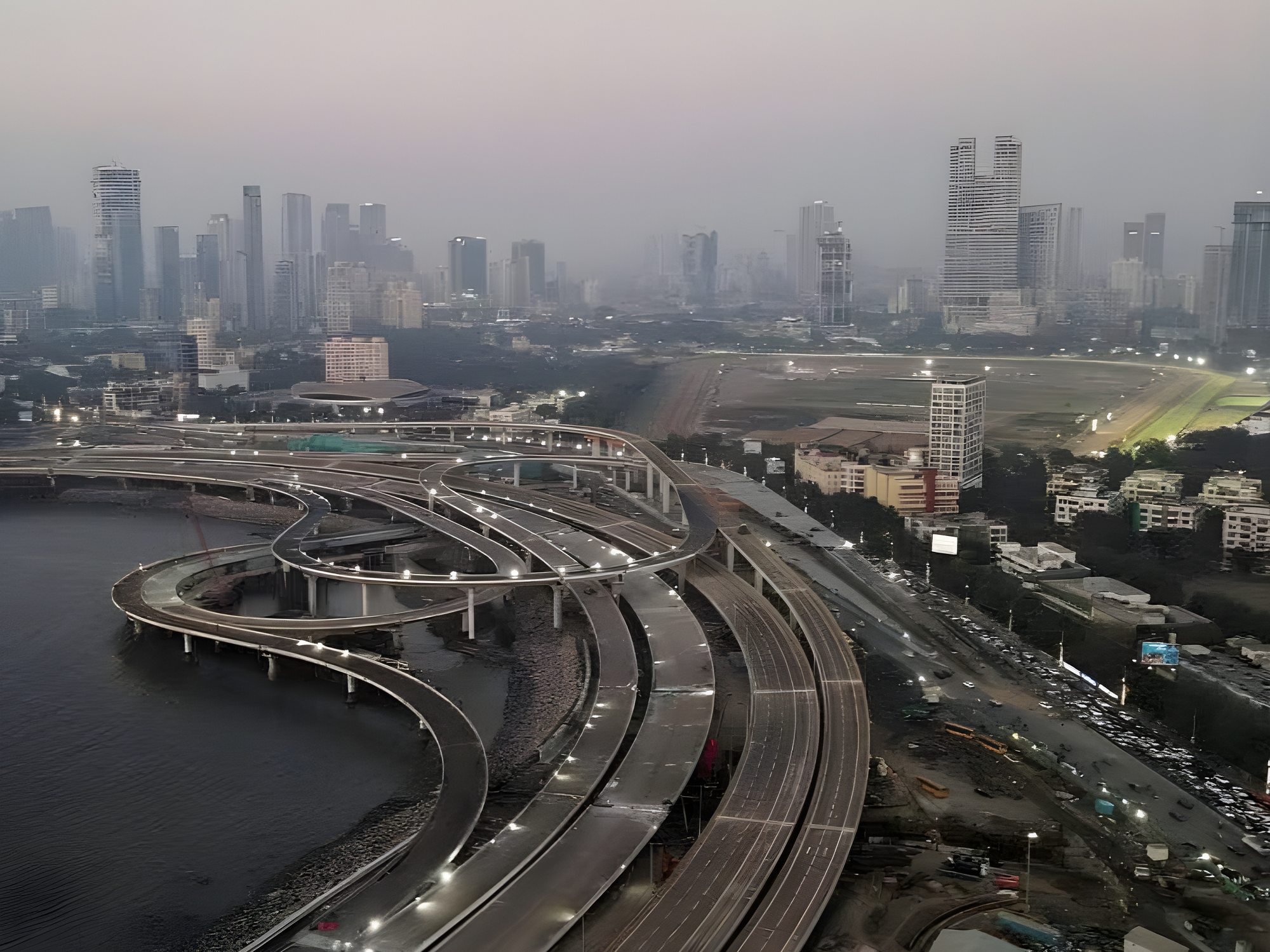 Jalan di kawasan pesisir Mumbai, India.
